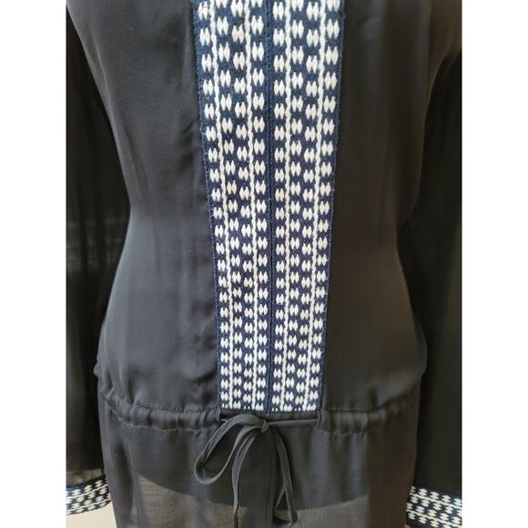 Premise Studio Tunic Blouse Women's Large Black White Long Sleeve Sheer Top - Picture 3 of 13